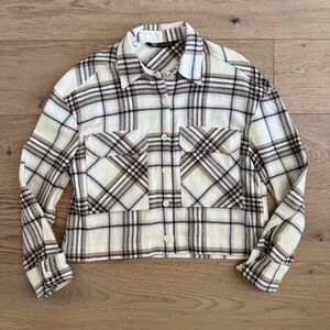 Zara Check Plaid Print Cotton Shirt Jacket Cropped XS